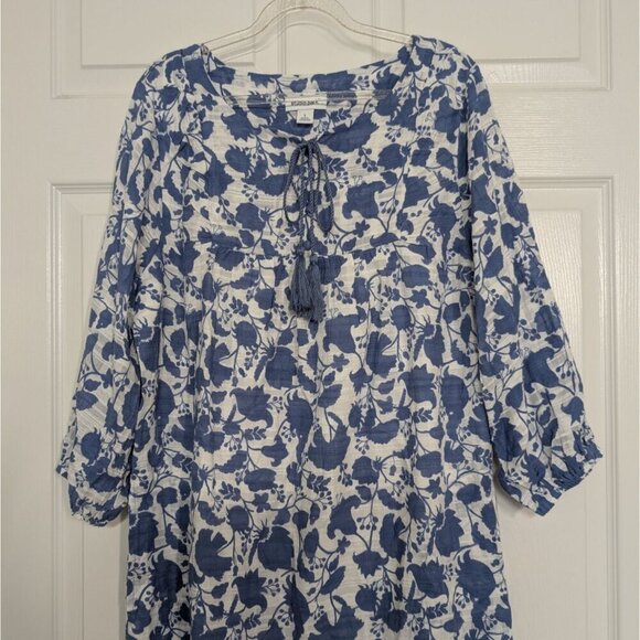 Studio Park x Amy Stran Floral Dress Womens Size Large White Blue Tassel Boho - Picture 2 of 10